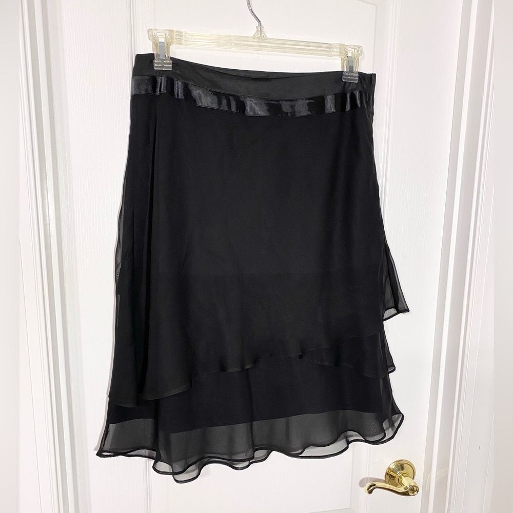 Vintage Cato Drop Waist Layered Chiffon Skirt Black Size 12